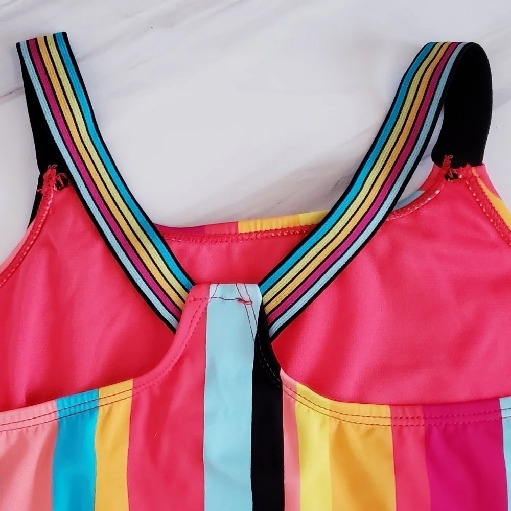Wonder Nation Kids One Piece Bathing-Suit Striped Multicolored Rainbow Swimsuit